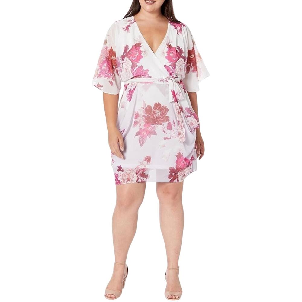 City Chic Womens Beloved Faux Wrap Floral Batwing Sleeve Dress Ivory Size medium